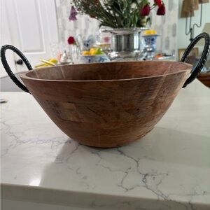 Wooden Bowl with metal Handles
